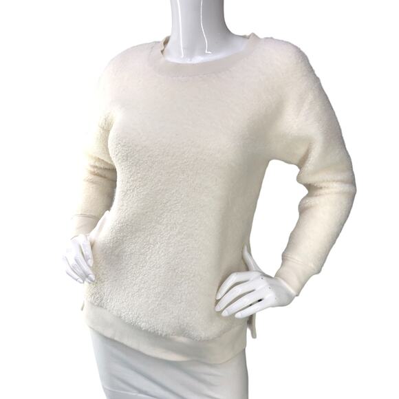 Loft Womens Size XXSP Petite Sherpa Sweatshirt Sweater Crew Neck Fleece Cream